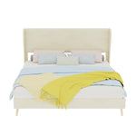Upholstered Bed with Soft Headboard & Mattress, 160x200cm, Beige