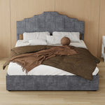 Modern Soft Bed with Mattress 140x200cm, Pneumatic Storage, Grey