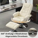 Massage Chair with 5-Point Massager & Ottoman, PU Upholstery, Beige