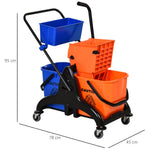 Cleaning Trolley Professional Jaw Press 2 Buckets Storage, Orange Blue