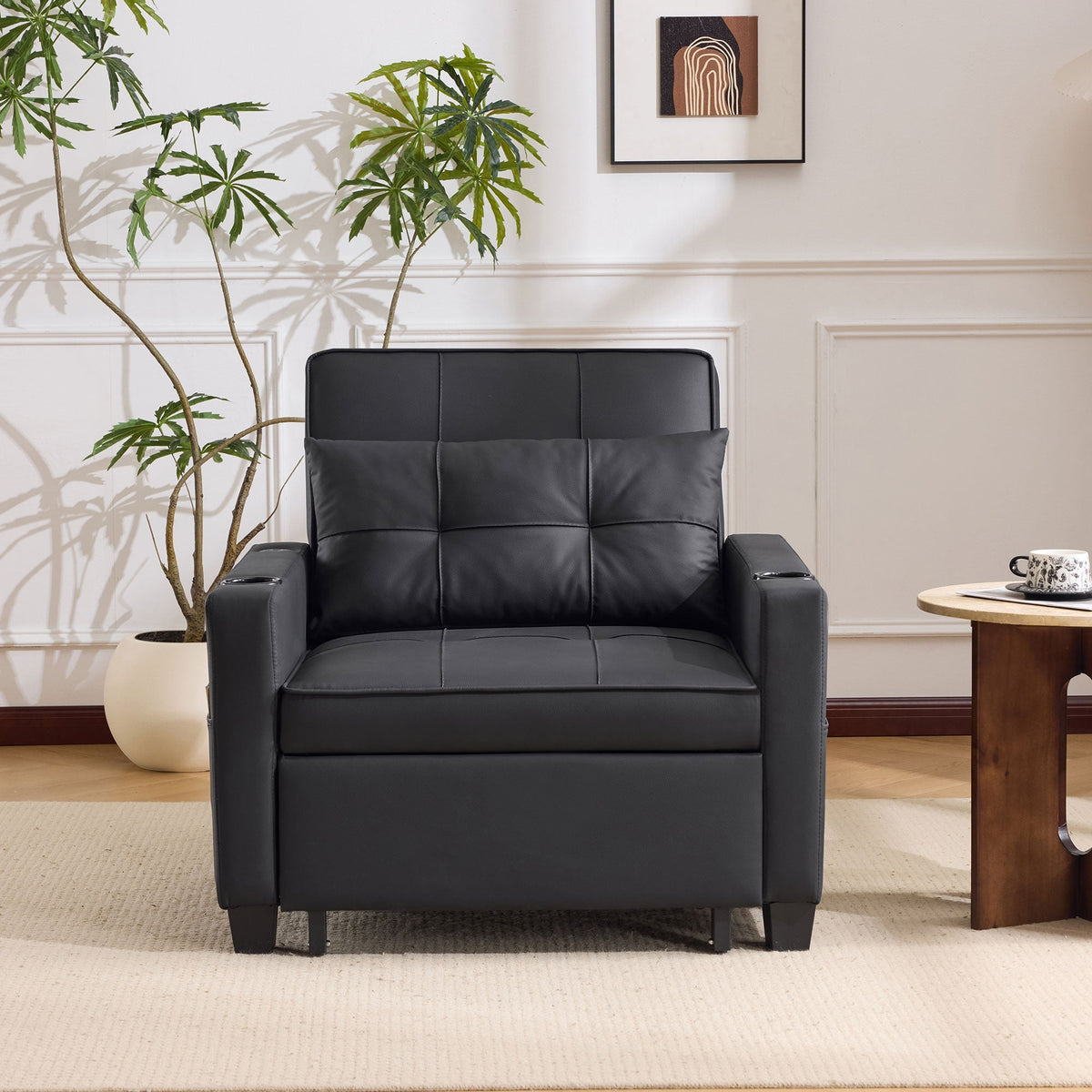 Sofa Bed, 3-in-1 Pull-Out with Cup Holders & USB Port