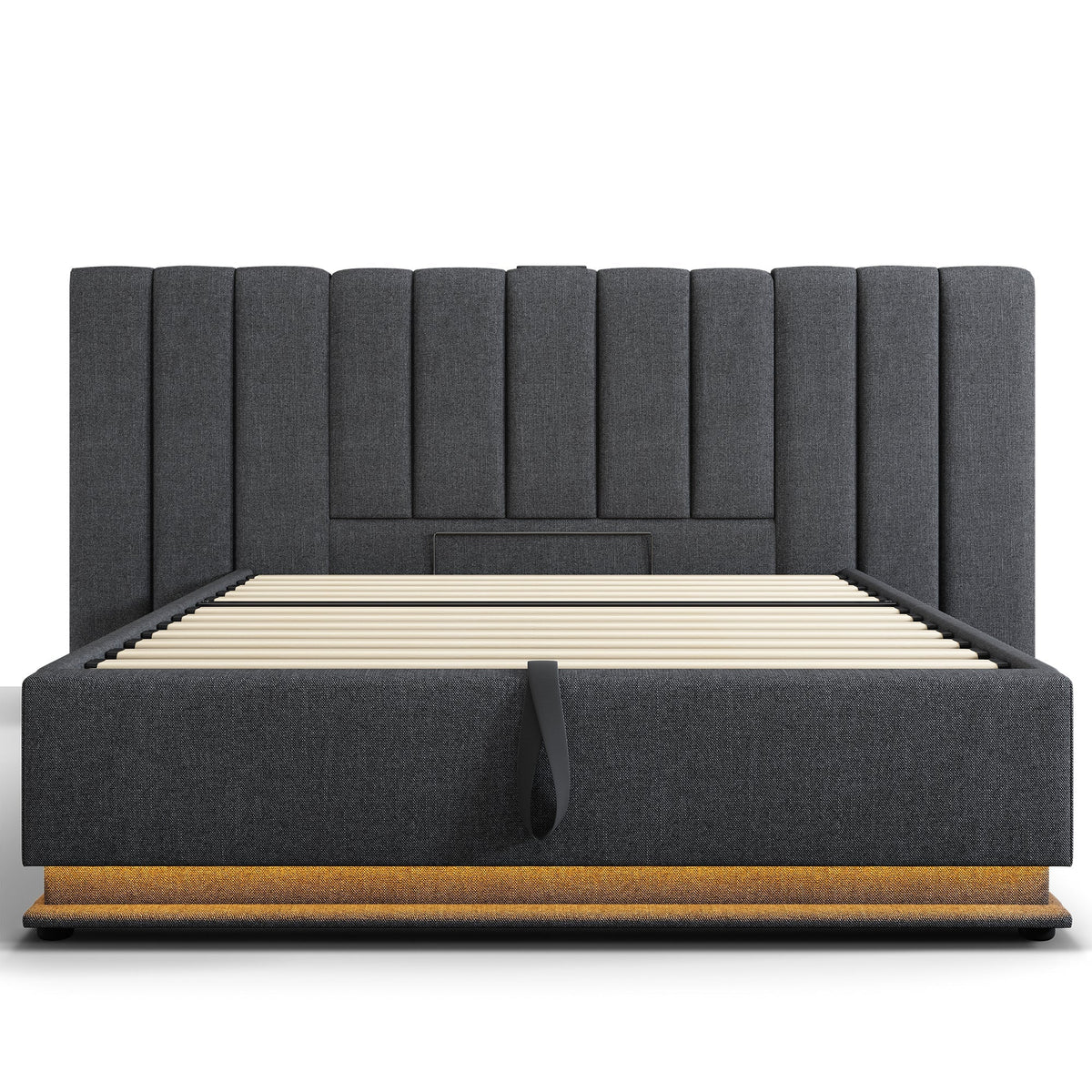 Upholstered Bed 160×200, Double Storage with App Control LED & USB-C, Linen Grey
