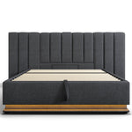 Upholstered Bed 180x200 Storage LED/USB-C Slatted Base, Linen Grey