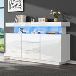 Modern Sideboard High-Gloss Coffee Bar LED Light Strip 140x35x80cm White Acrylic