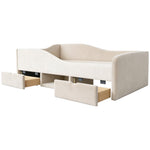 Upholstered Children's Bed 90x190 with 2 Drawers, Beige Velvet