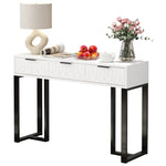 Modern Console Table with Drawers, Gold Frame, Adjustable Foot Pads, Elegant Handles (White+Black)
