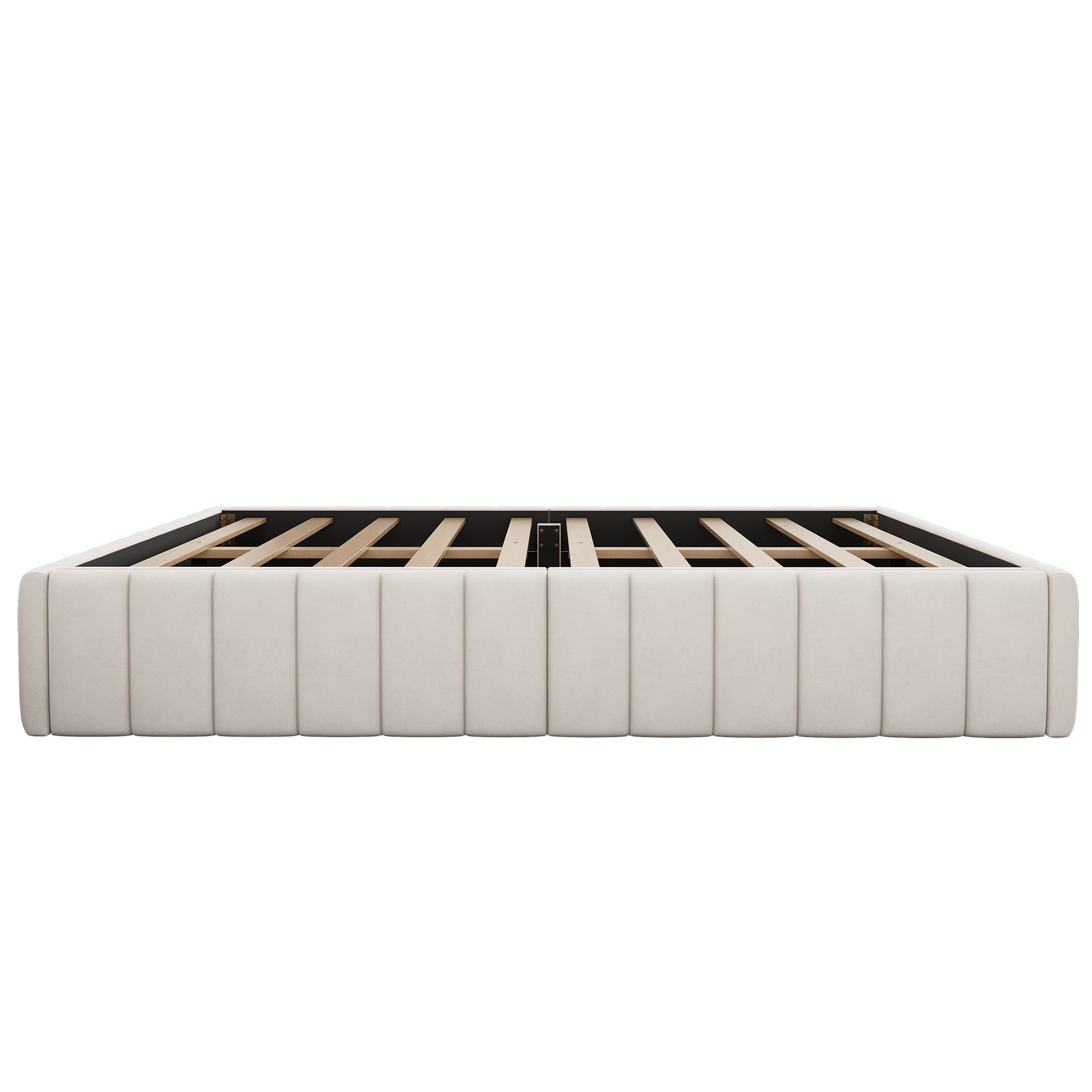 Upholstered Bed 140x200cm with Slatted Base and 4 Storage Drawers, Beige Velvet