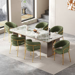 Modern Chairs Set of 6 with Angled Legs and Adjustable Feet, Green Corduroy