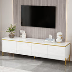 TV Stand Modern High-Gloss with 4 Cabinet Doors and Storage, Gold Edge Banding