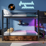 Kids House Loft Bed 90x200cm with Slide & LED, Pink Metal
