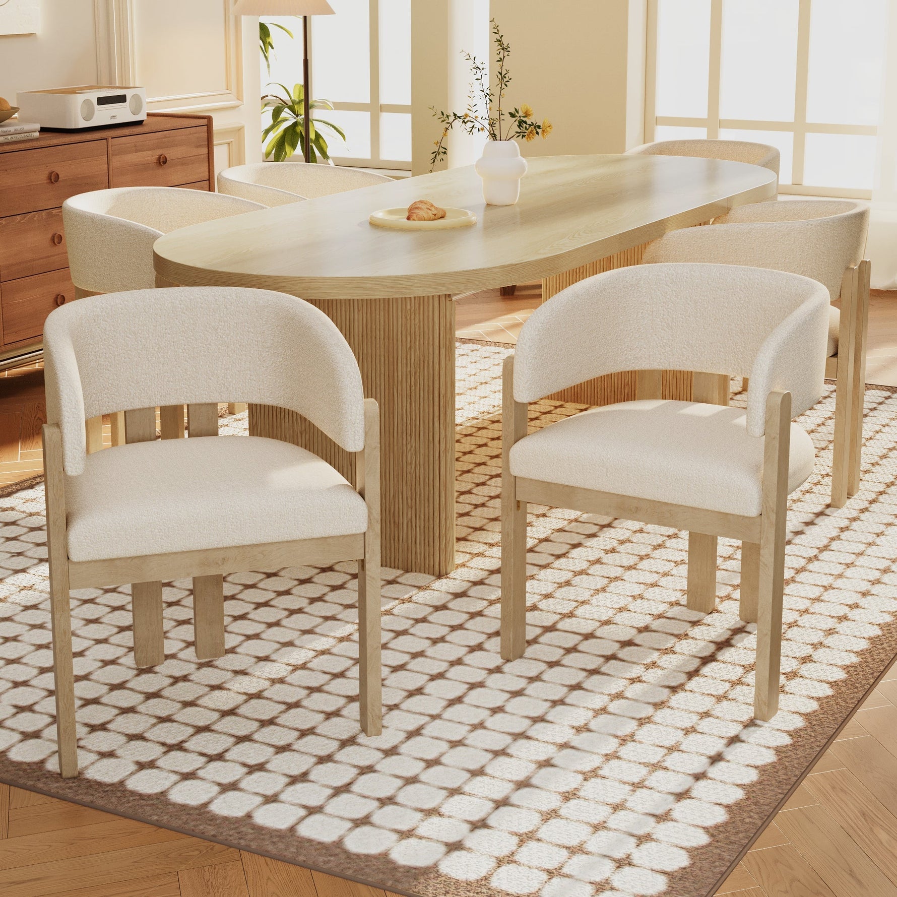 2 Solid Wood Dining Chairs Comfortable Bouclé Natural Color