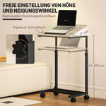 C-shaped side table, height-adjustable coffee laptop table with wheels, white
