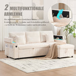 Sofa Bed 3-Seater Hydraulic Chaise Storage USB-C Cup Holders Corduroy