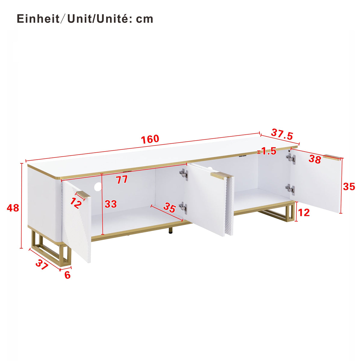 TV Cabinet Four Doors Geometric Texture 160x37.5x48cm White