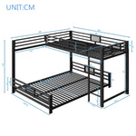 L-shaped Bunk Bed 90x200 over 140x200, Metal, Black