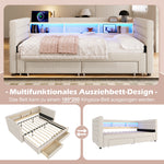 Daybed Sofa Bed 90x190cm Pull-Out Drawers USB LED, Beige Velvet