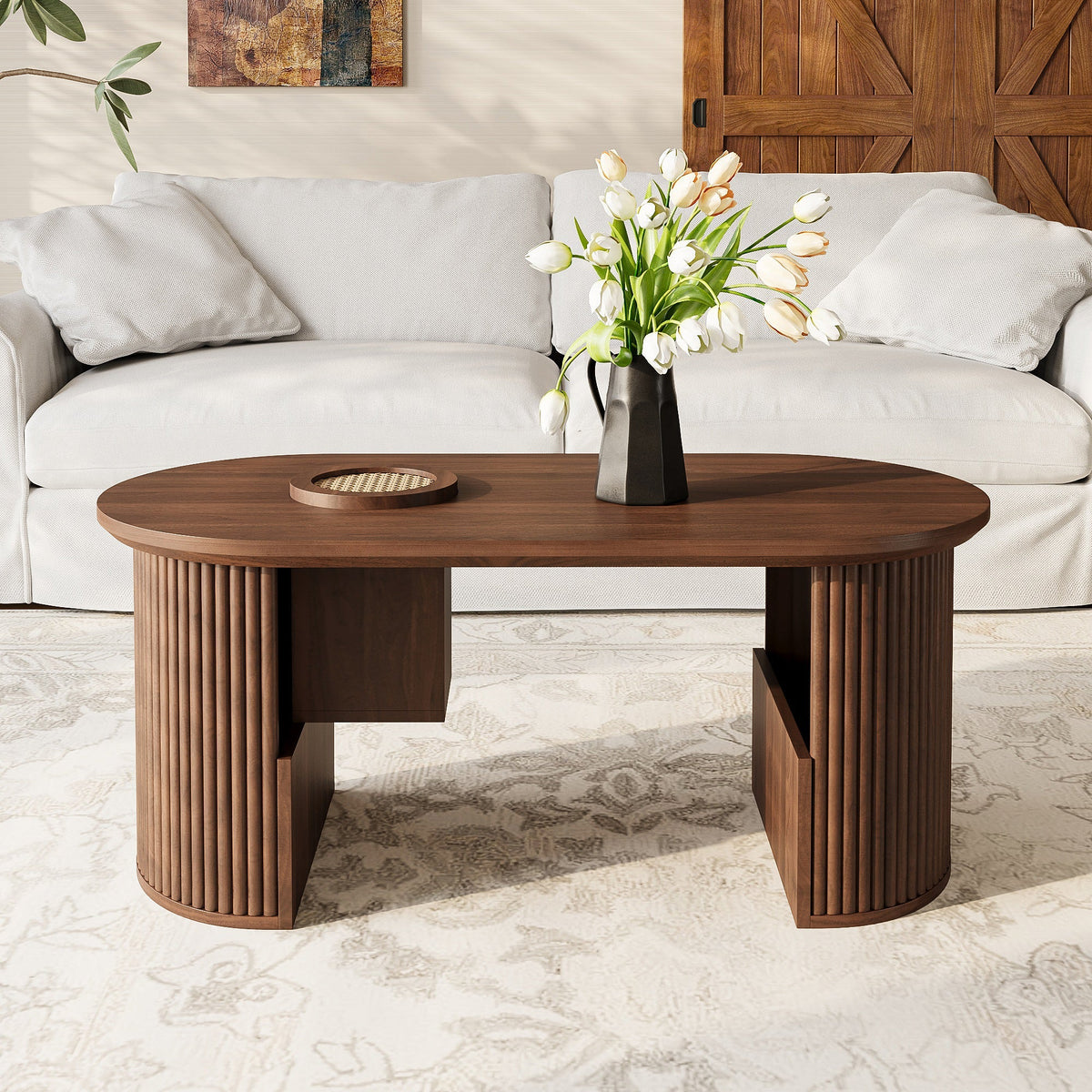 Modern Retro Coffee Table with Vertical Texture, 105x50x46.5cm, Walnut