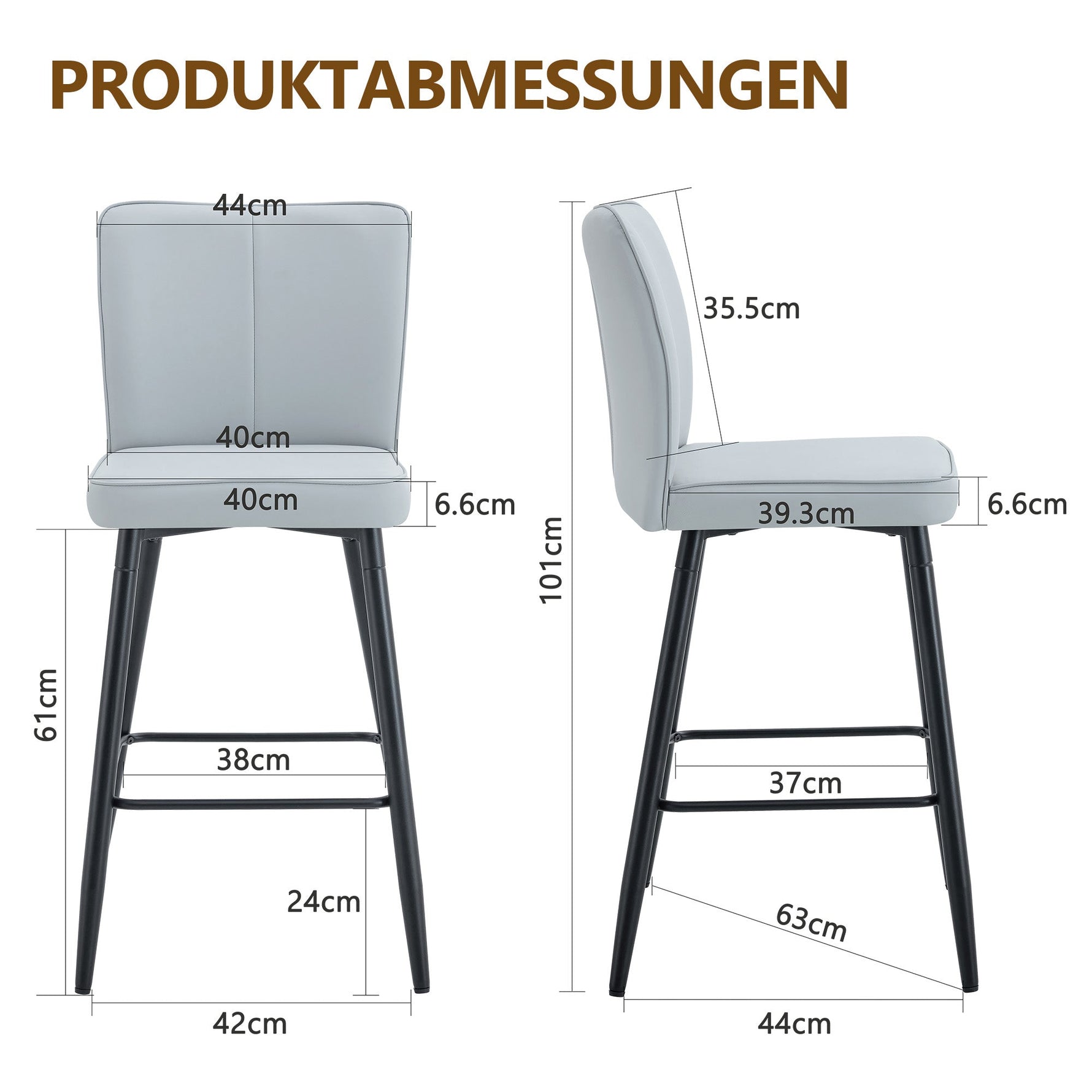 Bar Chair Set 2-Piece 101cm High Ergonomic Backrest - Light Grey PU