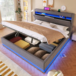 Upholstered Bed 180x200 with Storage & LED Light, Grey Linen