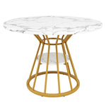 5-Piece Round Dining Table Set with 4 Velvet Chairs and Marble Top, Black