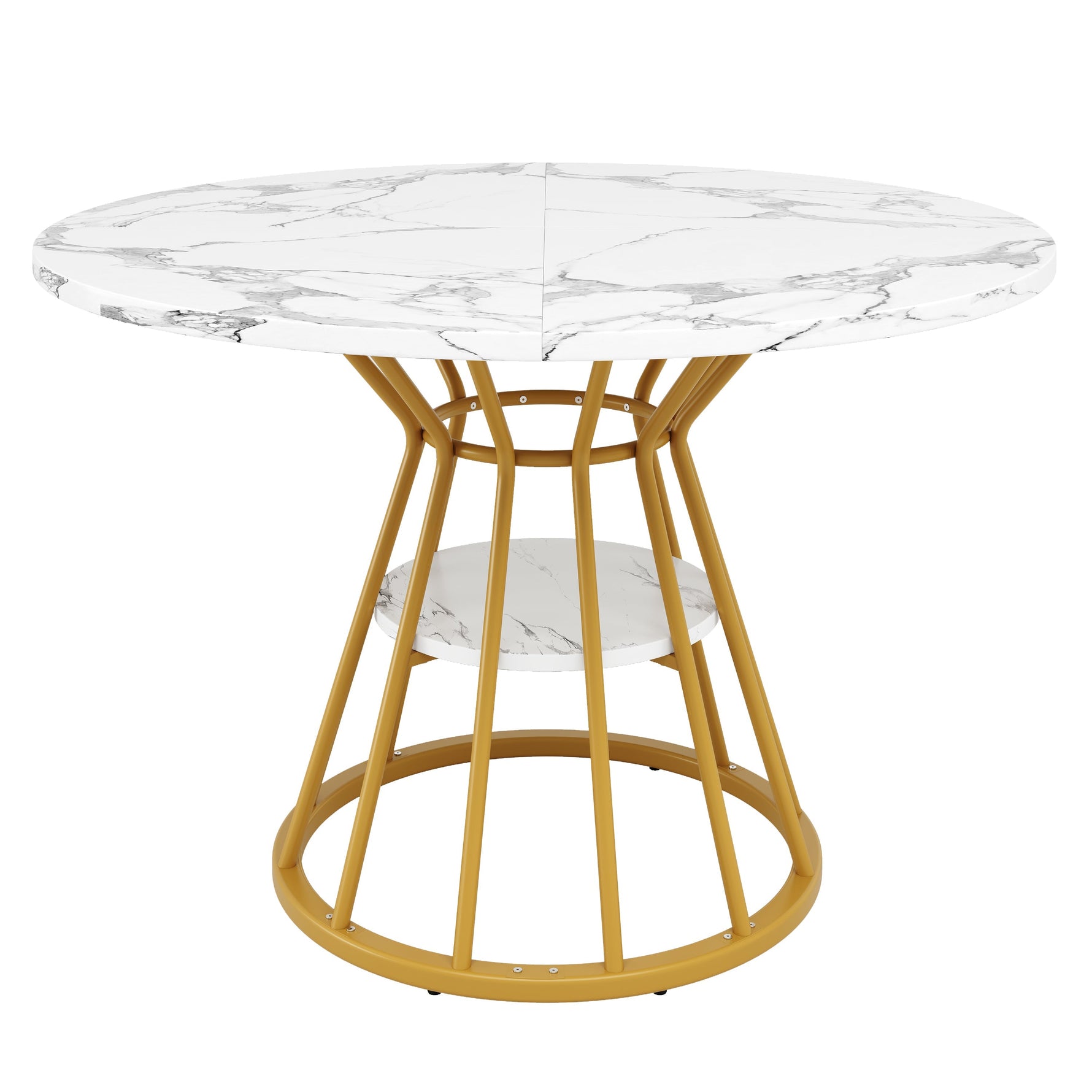 5-Piece Round Dining Table Set with 4 Velvet Chairs and Marble Top, Black