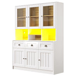 Tall Kitchen Cabinet 140x40x175cm Adjustable Shelves LED Lighting White/Black