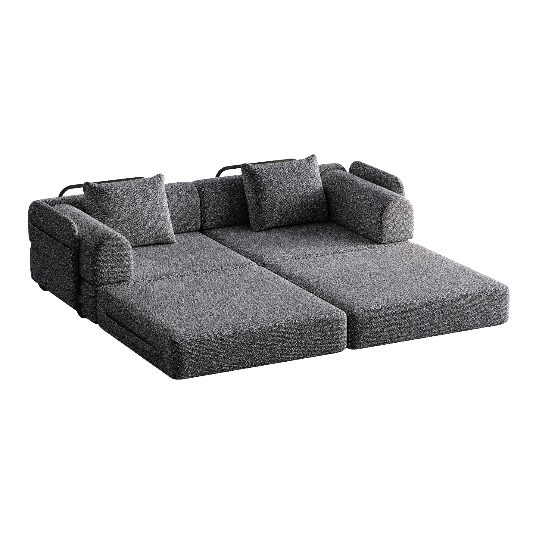 Chenille 2-in-1 Sleeper Sofa with Armrest Storage and Metal Frame, Multiple Configurations, Gray Chenille