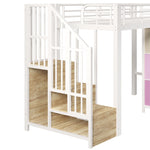 Loft Bed 90x200cm with Stairs Drawers & Clothes Rail, White Metal