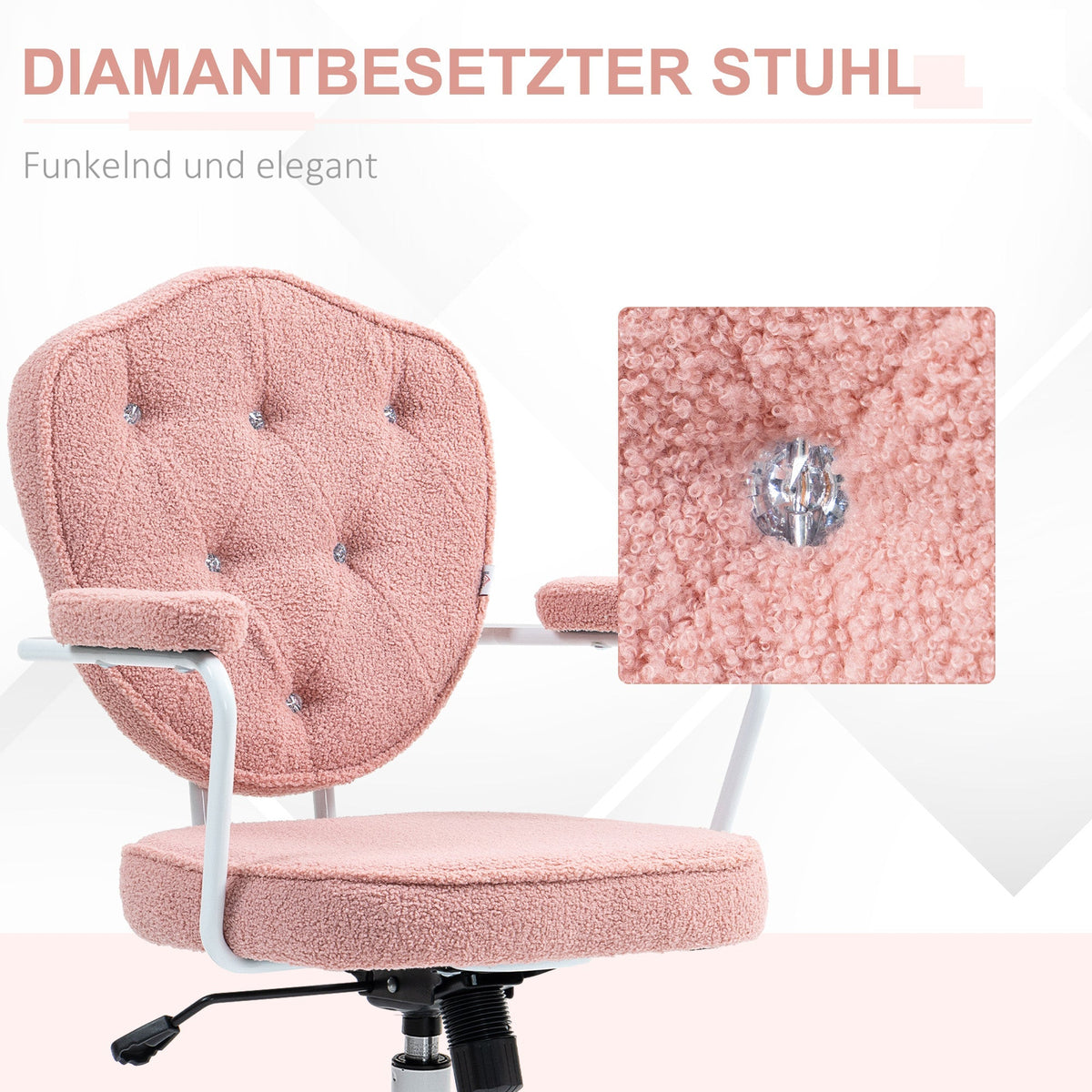 Office Chair, Ergonomic Desk with Rocking and Swivel, Pink Teddy Fleece
