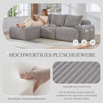 3-Seater Modular Corduroy Sofa with Ottomans, Cup Holders and Storage, Light Grey