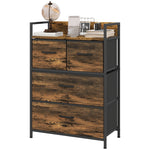 Chest of Drawers Sideboard, 4 Fabric Drawers, Industrial, Brown/Black