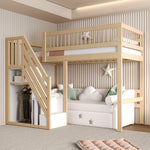 Solid Wood Bed 90x200 with Storage Stairs - Wood Color