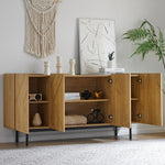 Sideboard living room buffet cabinet with 4 doors and metal inlay natural wood