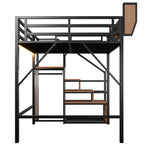 Loft Bed 140x200 with LED Light Strip & Storage, Black