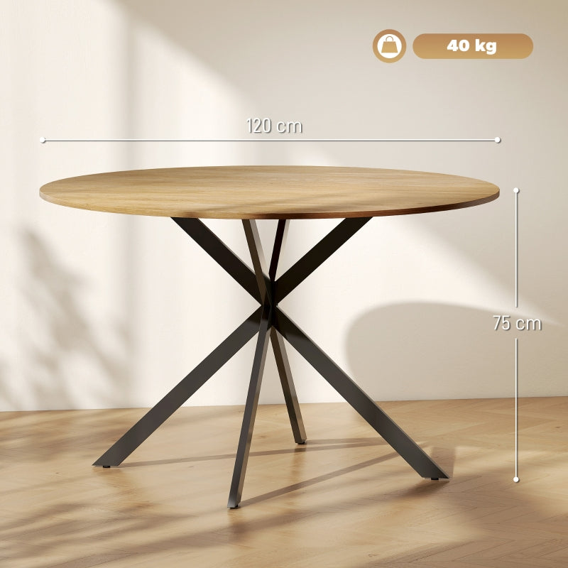 Round Dining Table Ø120 Industrial Steel Legs, Oak