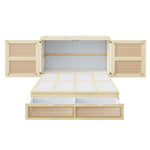 Vertical Wall Bed with Slatted Base and Storage Drawers, 140 x 200 cm, Wood Color