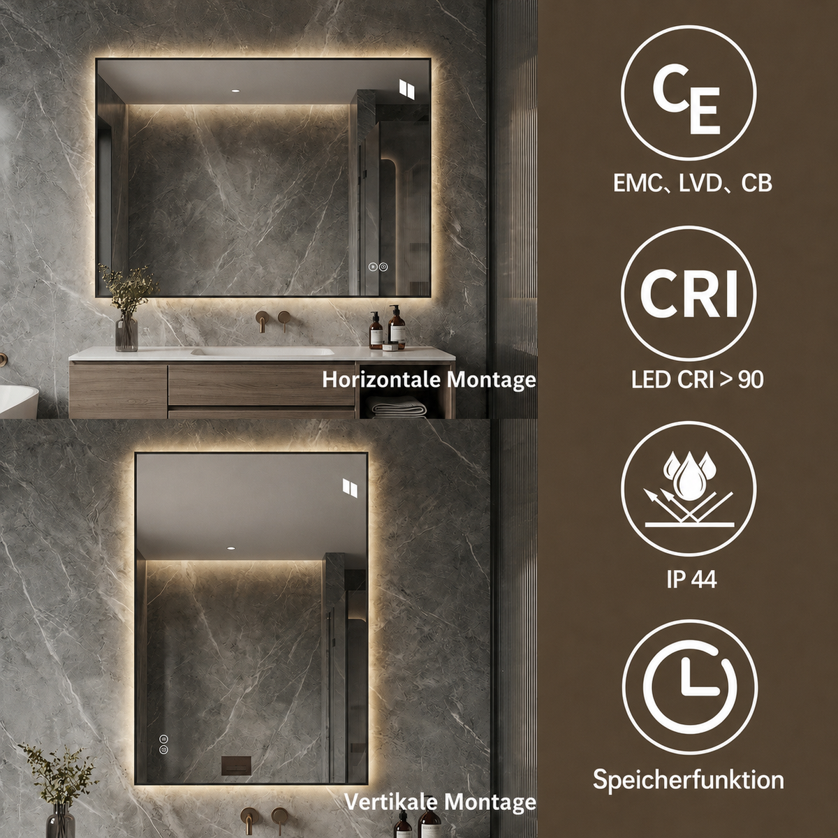 LED Bathroom Mirror 50x70 cm Anti-Fog Dimmable Silver Glass