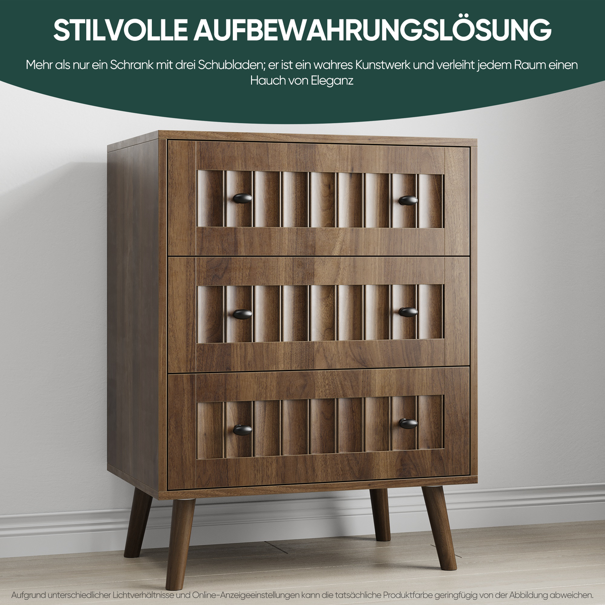 Chest of Drawers with 3 Drawers and Storage Cabinet, Walnut Wood