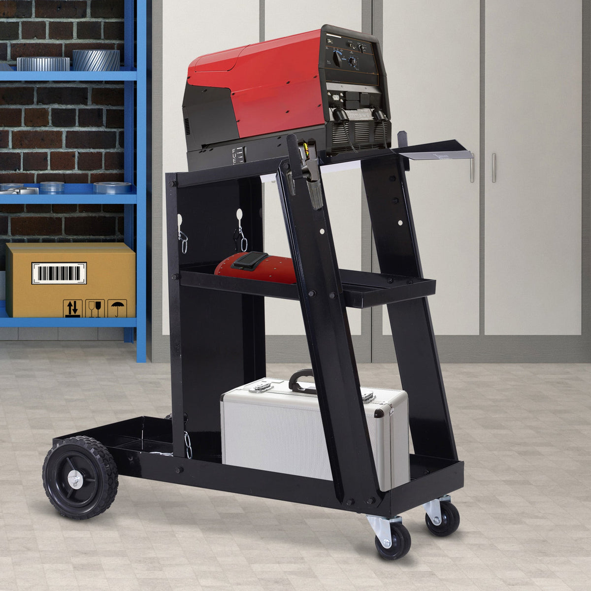 DURHAND Welding Cart, 3 Shelves, Safety Chain, Steel, Black