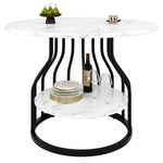 Round Dining Table 80x76cm 4-Seater Storage MDF Marble Top - Black