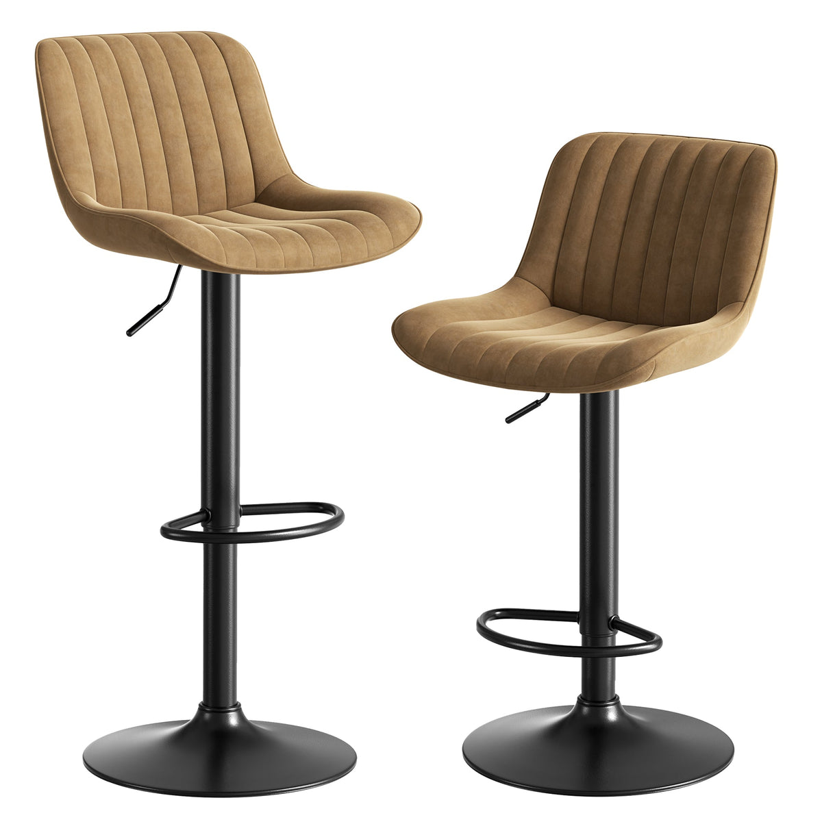 Dining Room Bar Stool Swivel Chairs, Set of 2, Height Adjustable, 360° Swivel, Velvet