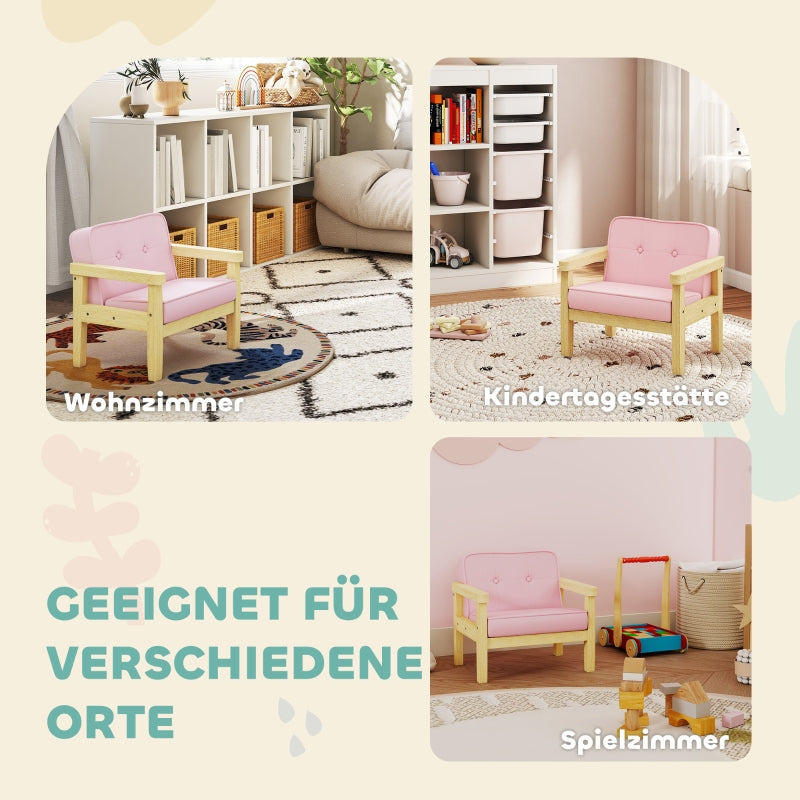 Children's Armchair Sofa Upholstered Wooden Frame for 3-8 Years Corduroy Pink