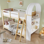 Bunk Bed 90x200cm 3-Tier Shelf Ladder Slatted Base - White/Natural Pine
