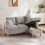 L-Shaped Sofa, 3-Seater with Chaise, Storage, Cup Holder, 2 Pillows