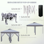 Folding Gazebo 3.3x3.3m Pop-Up LED USB Mesh Side Panels, Grey Oxford Fabric