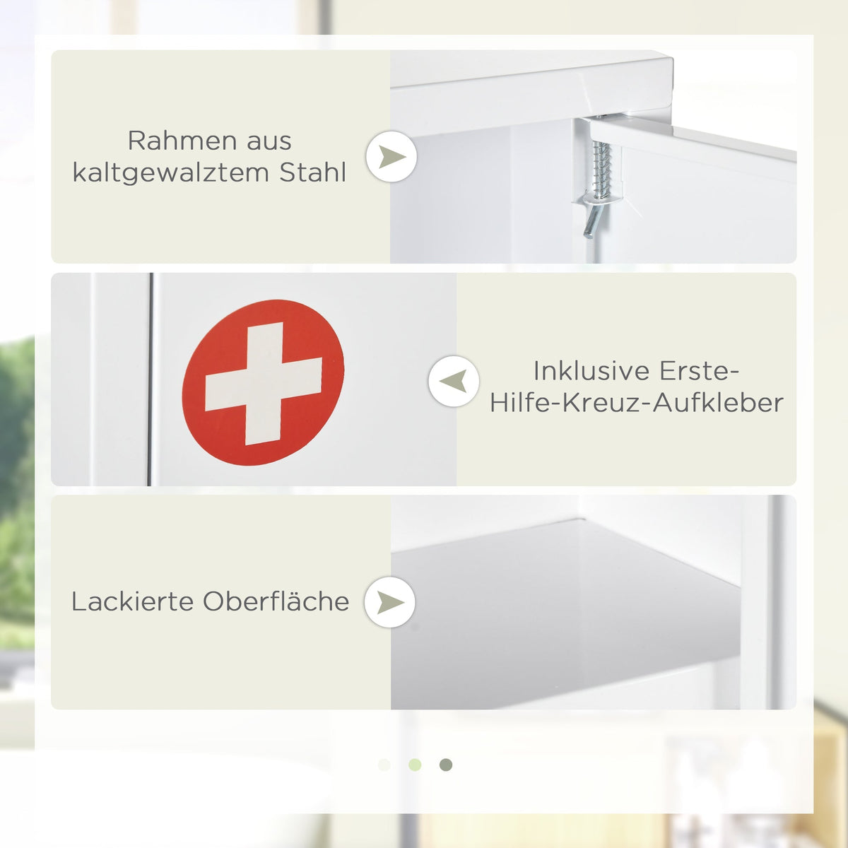 kleankin Medicine Cabinet Wall-Mounted Lockable Steel, White