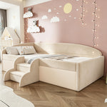 Children's Upholstered Bed 90x190cm with Steps, Beige Velvet