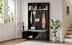 Coat rack with shoe bench wardrobe, 6 triple hooks, freestanding, space-saving, black