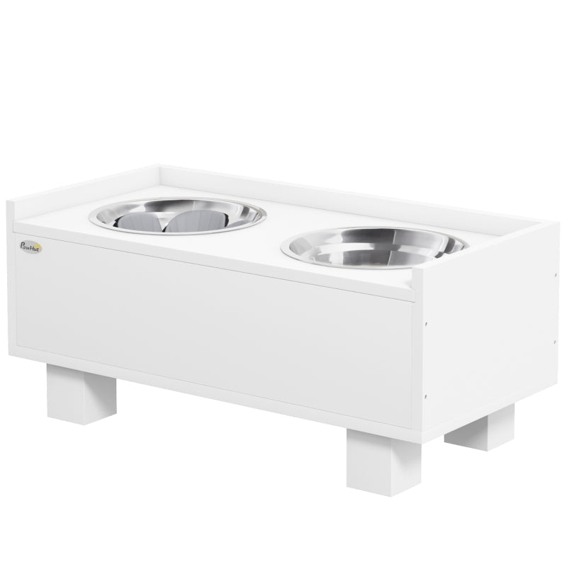 Elevated Dog Feeding Station, Slow Feeder Mat & 2 Aluminum Bowls, White