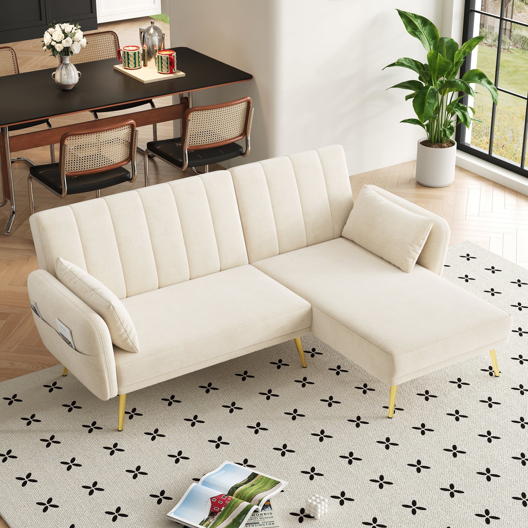 Sofa, Modern Folding L-Shaped Sofa Bed, Corner, with Sleeping Function